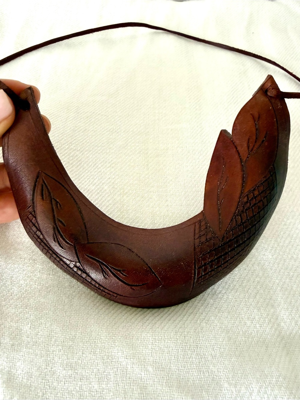Handcrafted Brown Leather Statement Collar Necklace